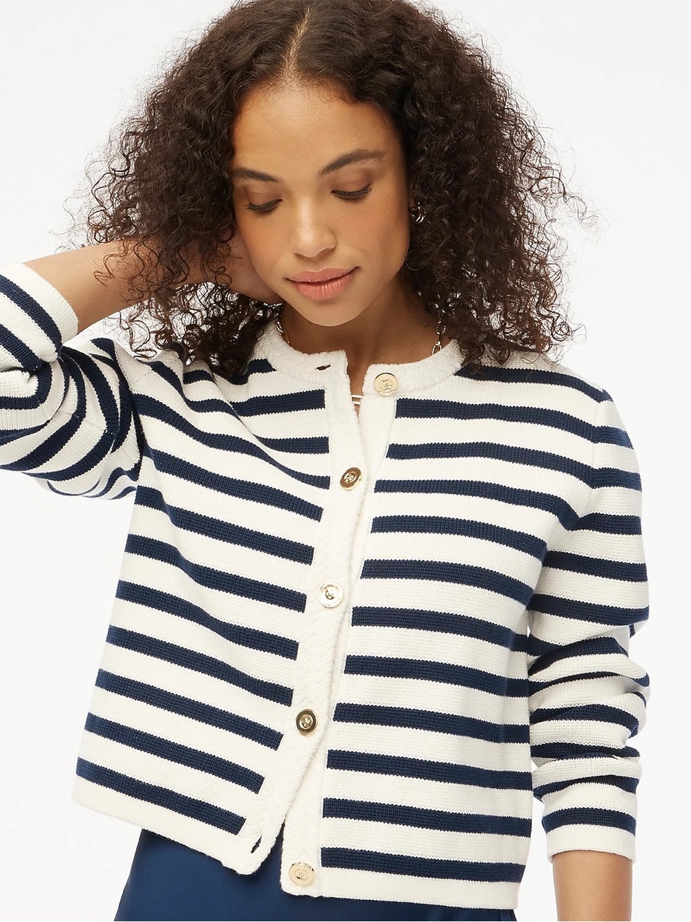 J. Crew Factory Stripped Cotton Jacket Cardigan Sweater Size Medium